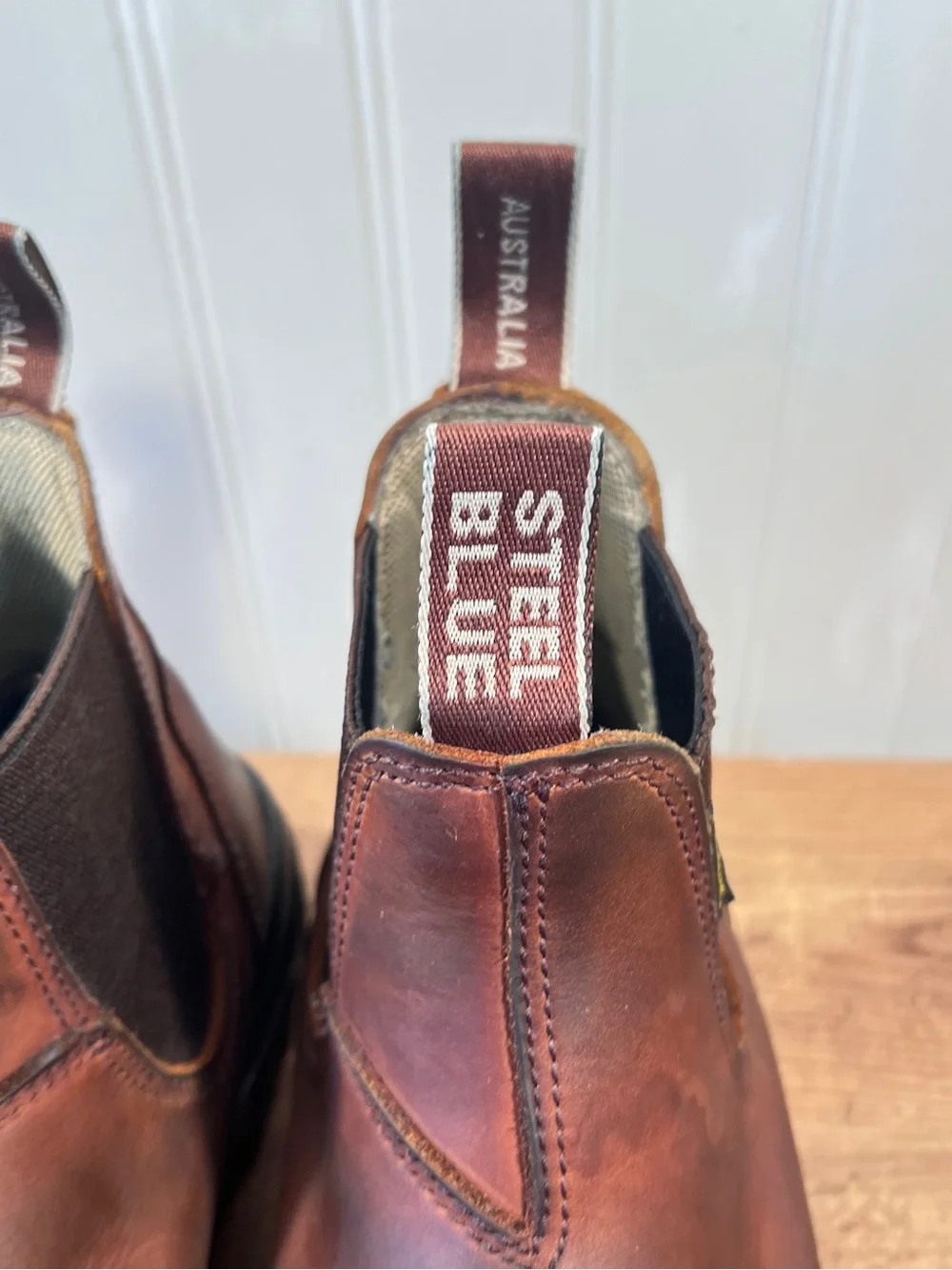 Steel Blue Men’s Brown Pull-On Work Chelsea Boots Steel Toe Safety Shoe Size 10
